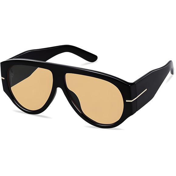 Oversized 70s Retro Sunglasses with Black Frame and Brown Tinted Lenses - Picture 2 of 3